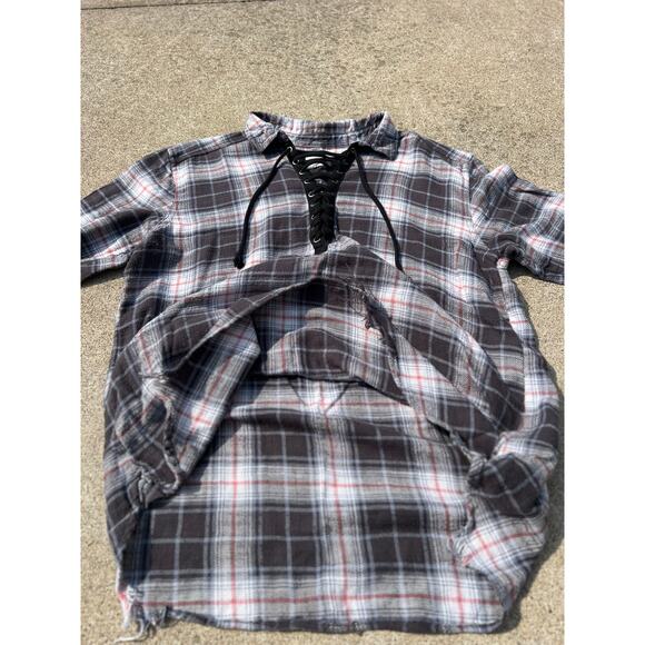 American Eagle Blouse Women Size XL Plaid Distressed Collared Long Sleeve Shirt - Picture 2 of 6